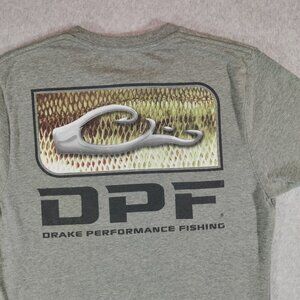Drake Performance Fishing T-Shirt Adult Medium (runs small) Gray Cotton Graphic